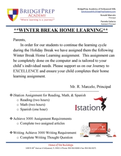 **WINTER HOLIDAY HOME LEARNING**